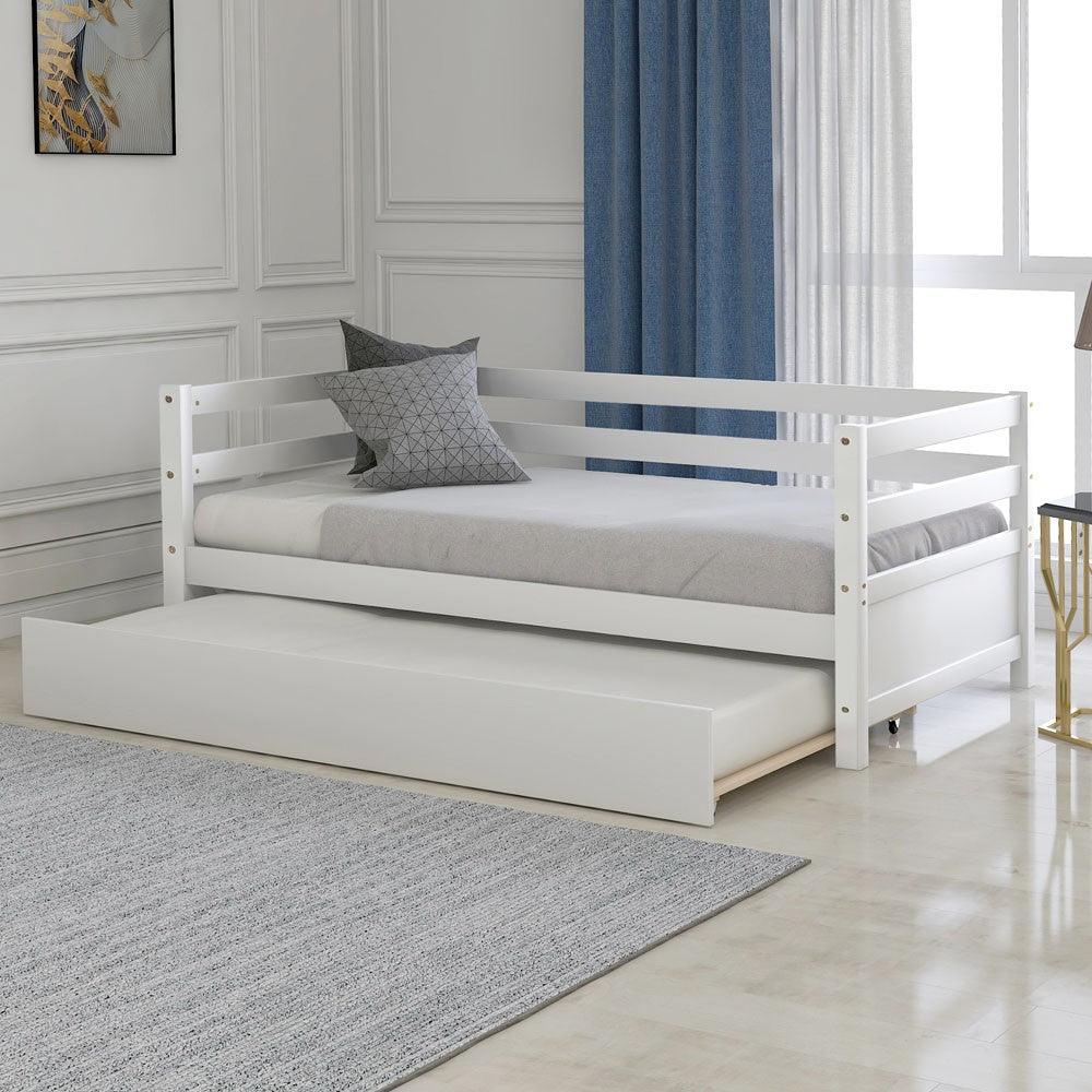 White Twin Bed with Trundle - FurniFindUSA