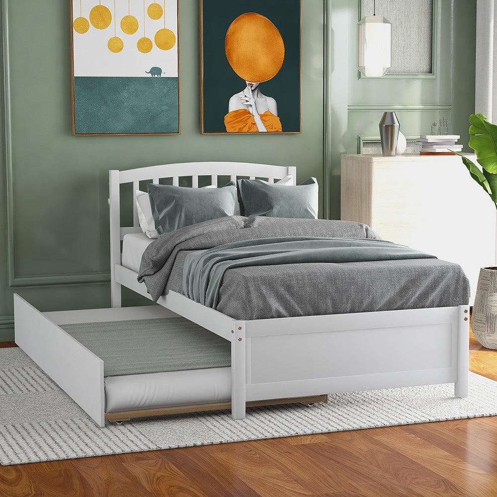 White Twin Bed with Trundle - FurniFindUSA