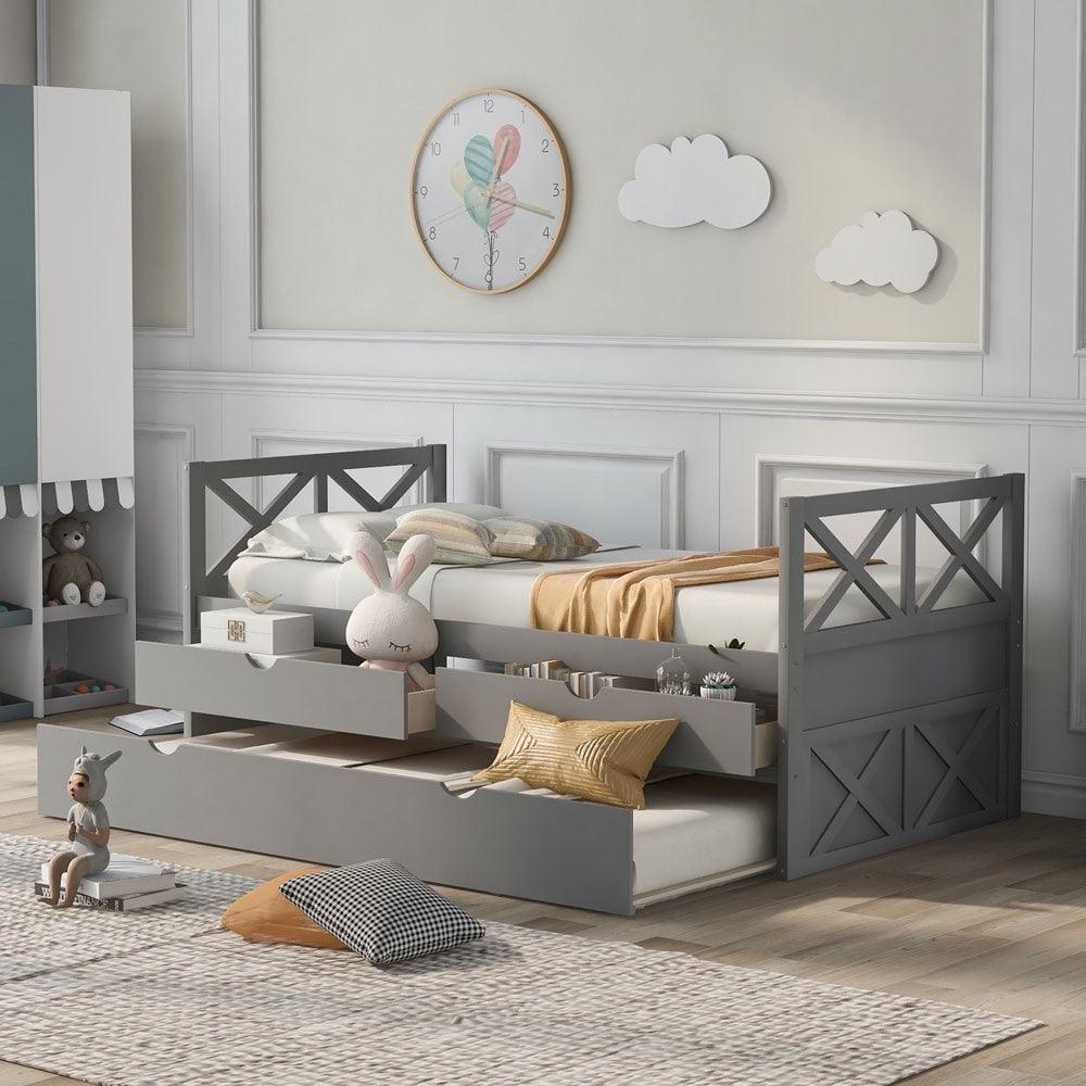 Gray Twin Bed with Trundle - FurniFindUSA