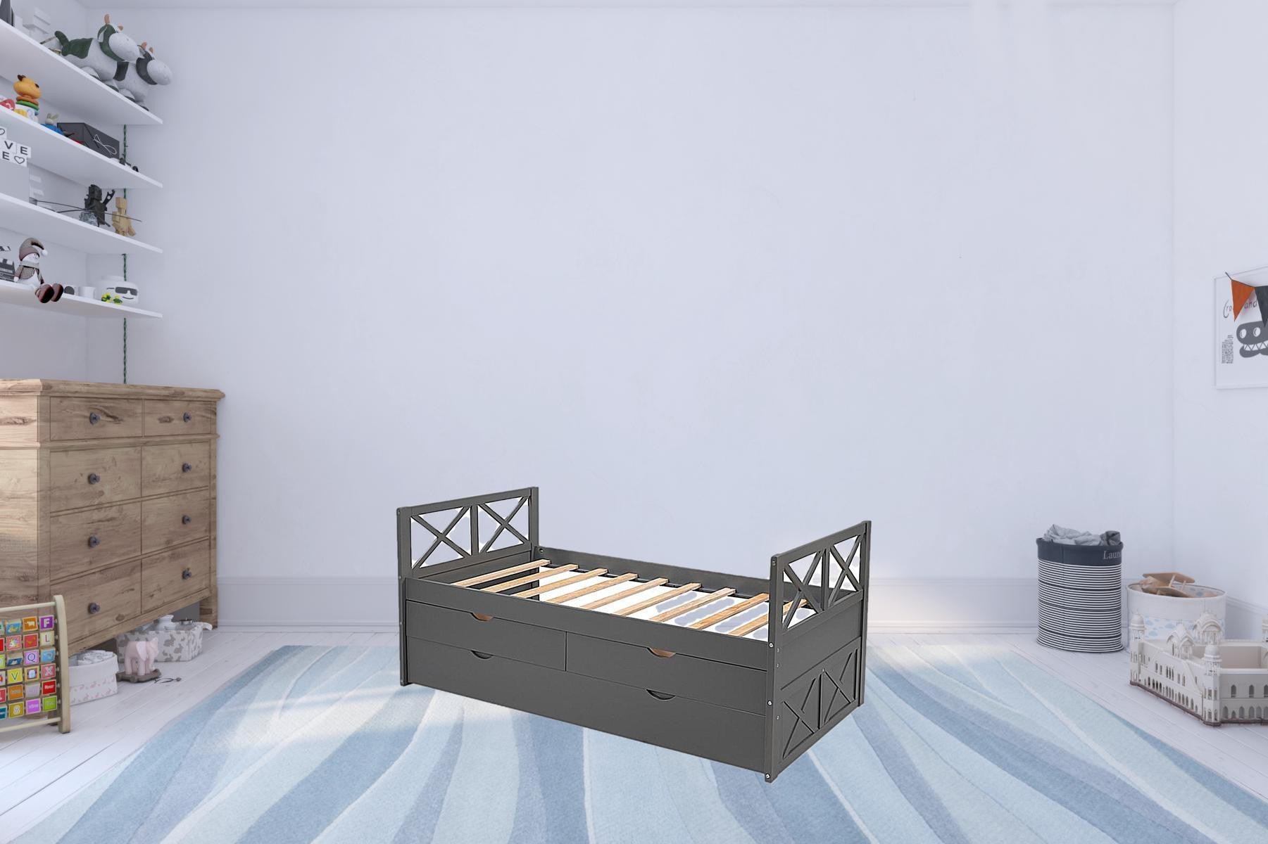 Gray Twin Bed with Trundle - FurniFindUSA