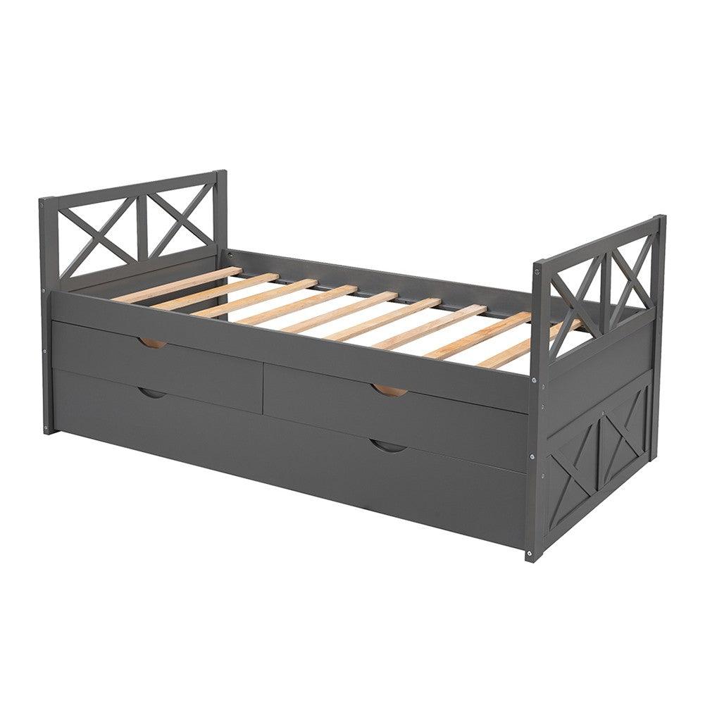 Gray Twin Bed with Trundle - FurniFindUSA