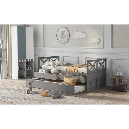 Gray Twin Bed with Trundle - FurniFindUSA