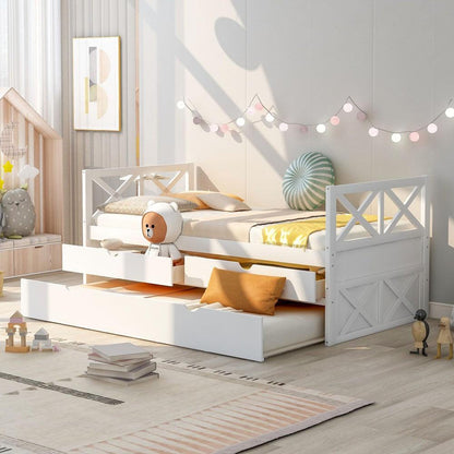 White Twin Bed with Trundle - FurniFindUSA