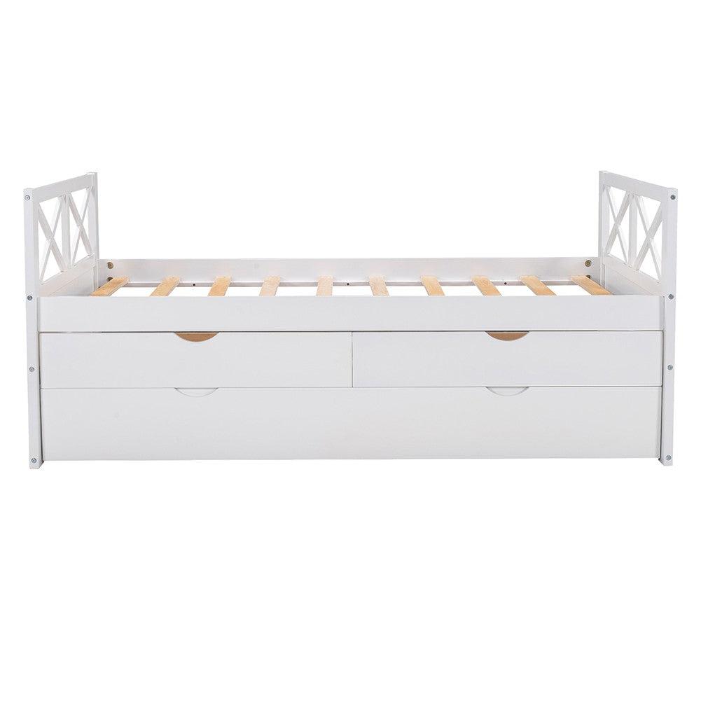 White Twin Bed with Trundle - FurniFindUSA