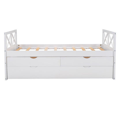 White Twin Bed with Trundle - FurniFindUSA