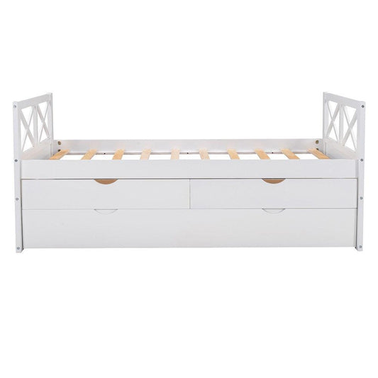 White Twin Bed with Trundle - FurniFindUSA