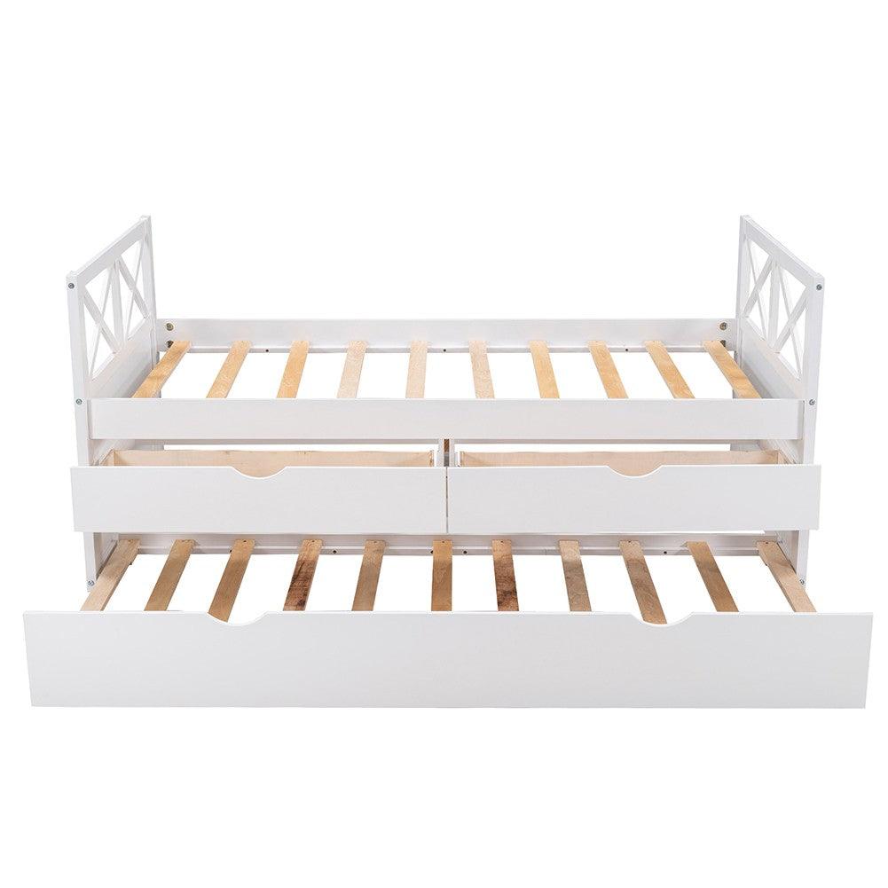 White Twin Bed with Trundle - FurniFindUSA