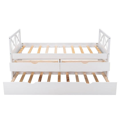 White Twin Bed with Trundle - FurniFindUSA