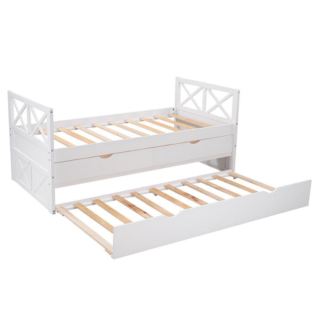 White Twin Bed with Trundle - FurniFindUSA