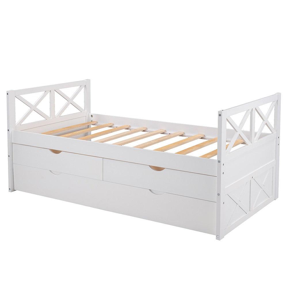 White Twin Bed with Trundle - FurniFindUSA