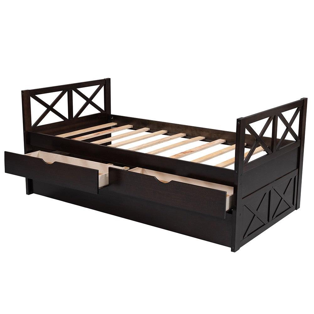 Espresso Twin Bed with Trundle - FurniFindUSA