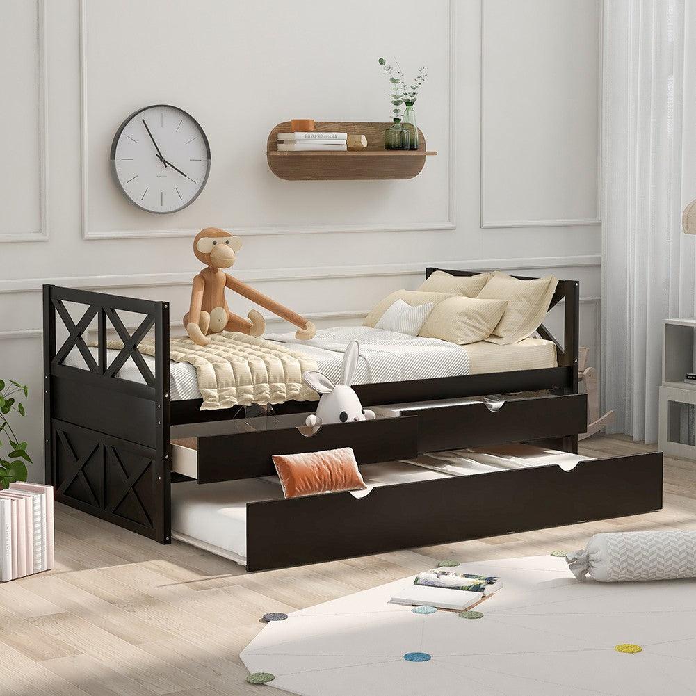 Espresso Twin Bed with Trundle - FurniFindUSA