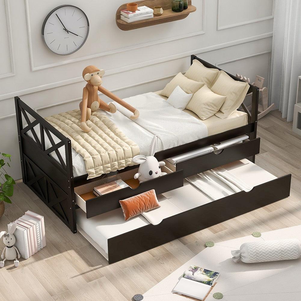 Espresso Twin Bed with Trundle - FurniFindUSA