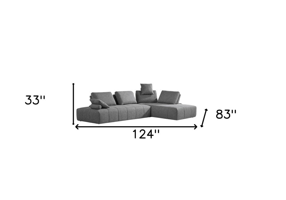 Gray Polyester Modular L Shaped Two Piece Sofa and Chaise Sectional And Toss Pillows — view 4
