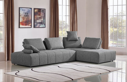 Gray Polyester Modular L Shaped Two Piece Sofa and Chaise Sectional And Toss Pillows HomeRoots