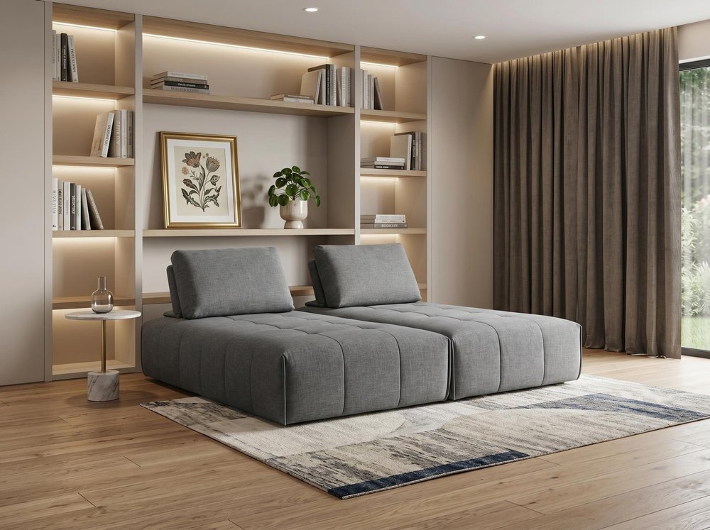 Gray Polyester Modular L Shaped Two Piece Sofa and Chaise Sectional And Toss Pillows HomeRoots