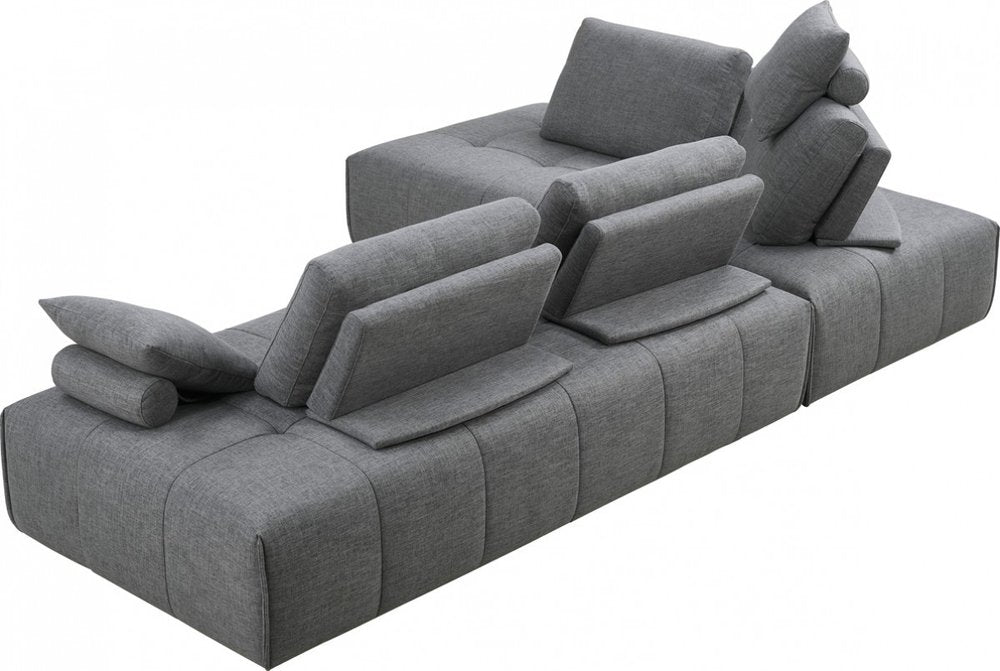Gray Polyester Modular L Shaped Two Piece Sofa and Chaise Sectional And Toss Pillows HomeRoots