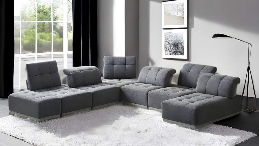 Gray Polyester Modular U Shaped Seven Piece Corner Sectional HomeRoots