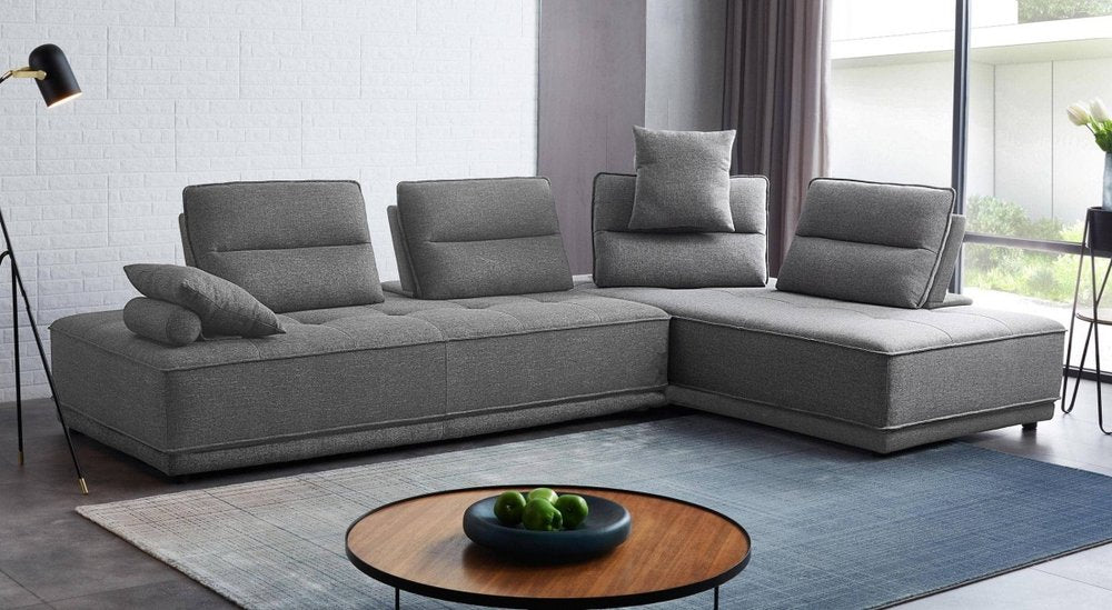 Gray Fabric L Shaped Two Piece Sofa and Chaise Sectional HomeRoots