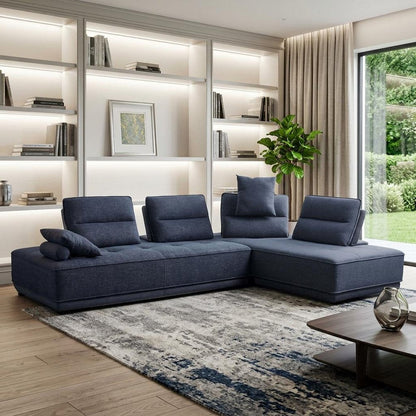 Blue 100% Polyester Stationary L Shaped Two Piece Sofa And Chaise HomeRoots