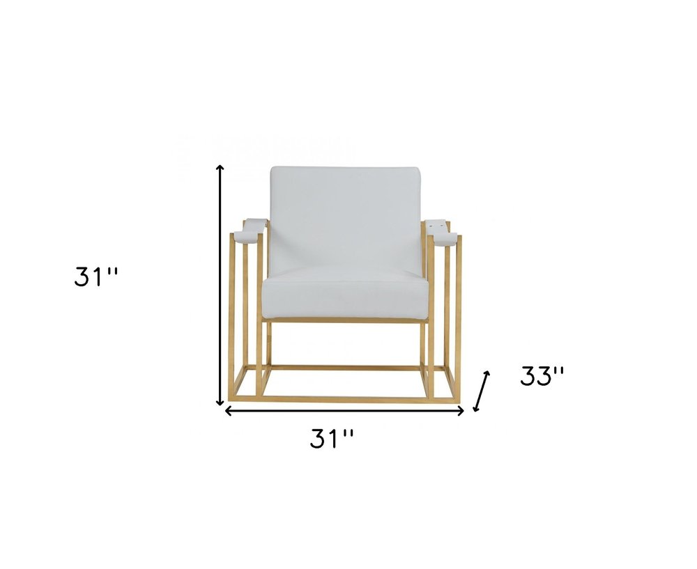 31" White And Gold Faux Leather Lounge Chair HomeRoots
