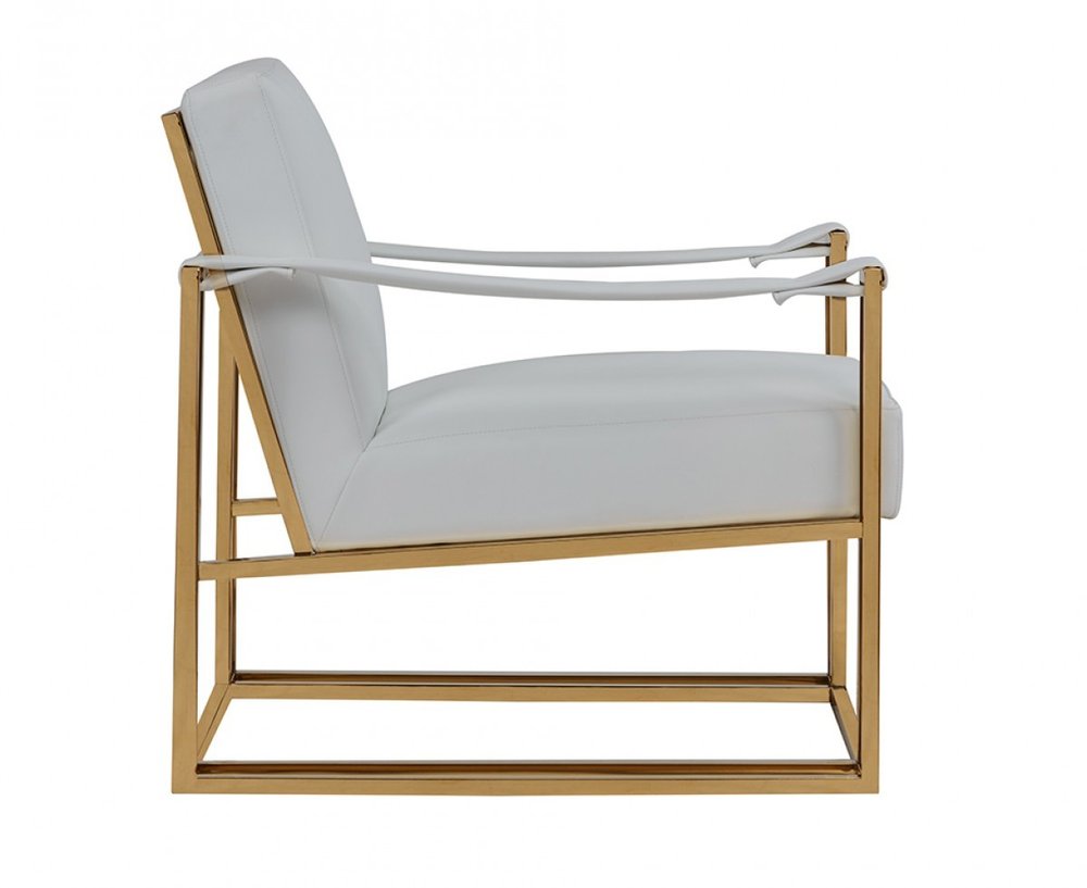 31" White And Gold Faux Leather Lounge Chair HomeRoots