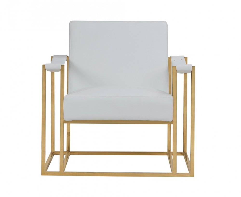 31" White And Gold Faux Leather Lounge Chair HomeRoots