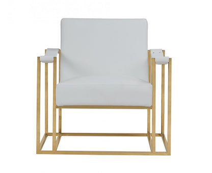 31" White And Gold Faux Leather Lounge Chair HomeRoots