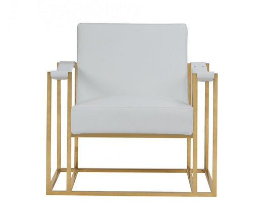 31" White And Gold Faux Leather Lounge Chair HomeRoots