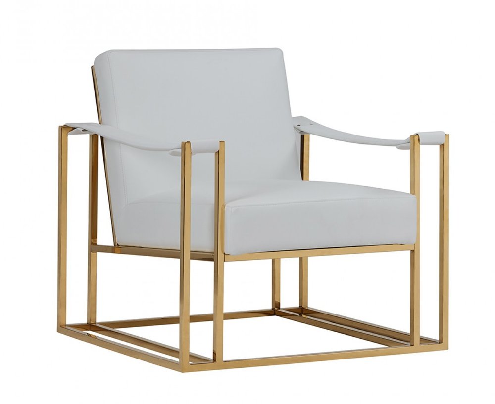 31" White And Gold Faux Leather Lounge Chair HomeRoots