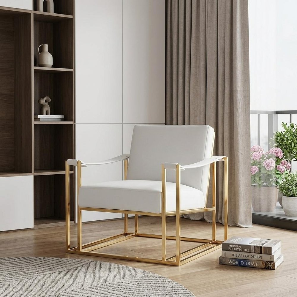 31" White And Gold Faux Leather Lounge Chair HomeRoots