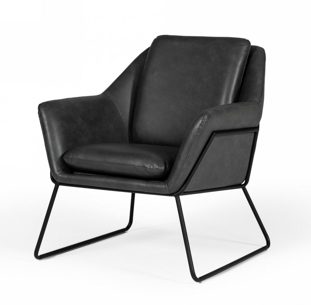 31" Dark Gray And Black Faux Leather Lounge Chair HomeRoots