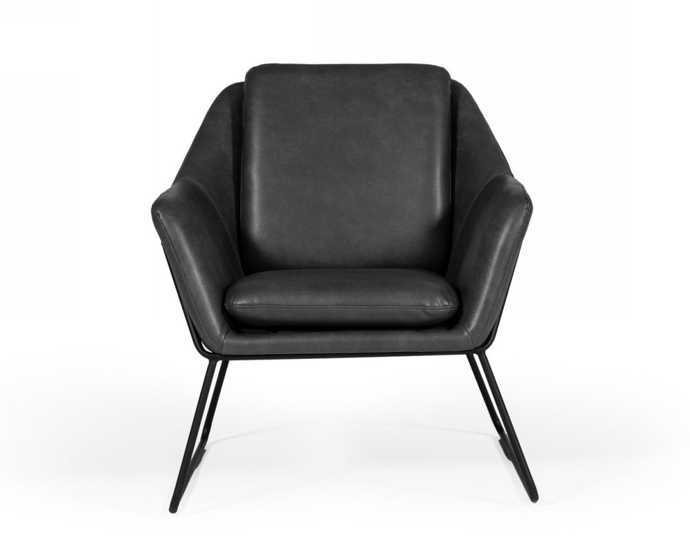 31" Dark Gray And Black Faux Leather Lounge Chair HomeRoots