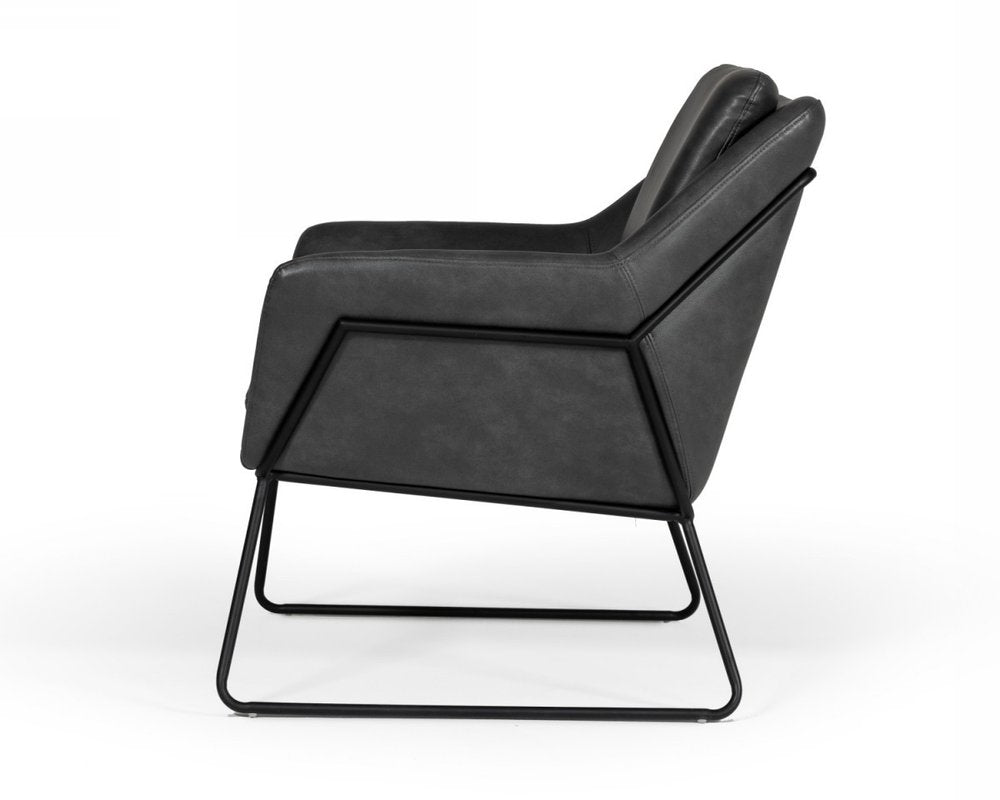 31" Dark Gray And Black Faux Leather Lounge Chair HomeRoots