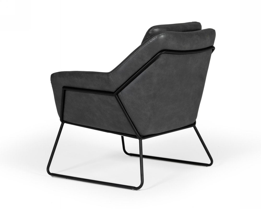 31" Dark Gray And Black Faux Leather Lounge Chair HomeRoots