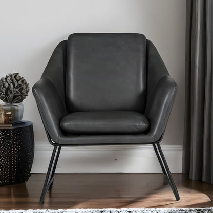 31" Dark Gray And Black Faux Leather Lounge Chair HomeRoots