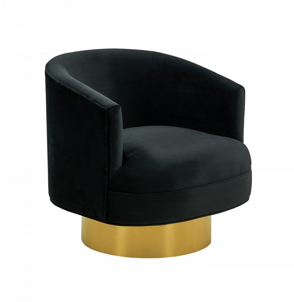 31" Black And Gold Velvet Barrel Chair HomeRoots