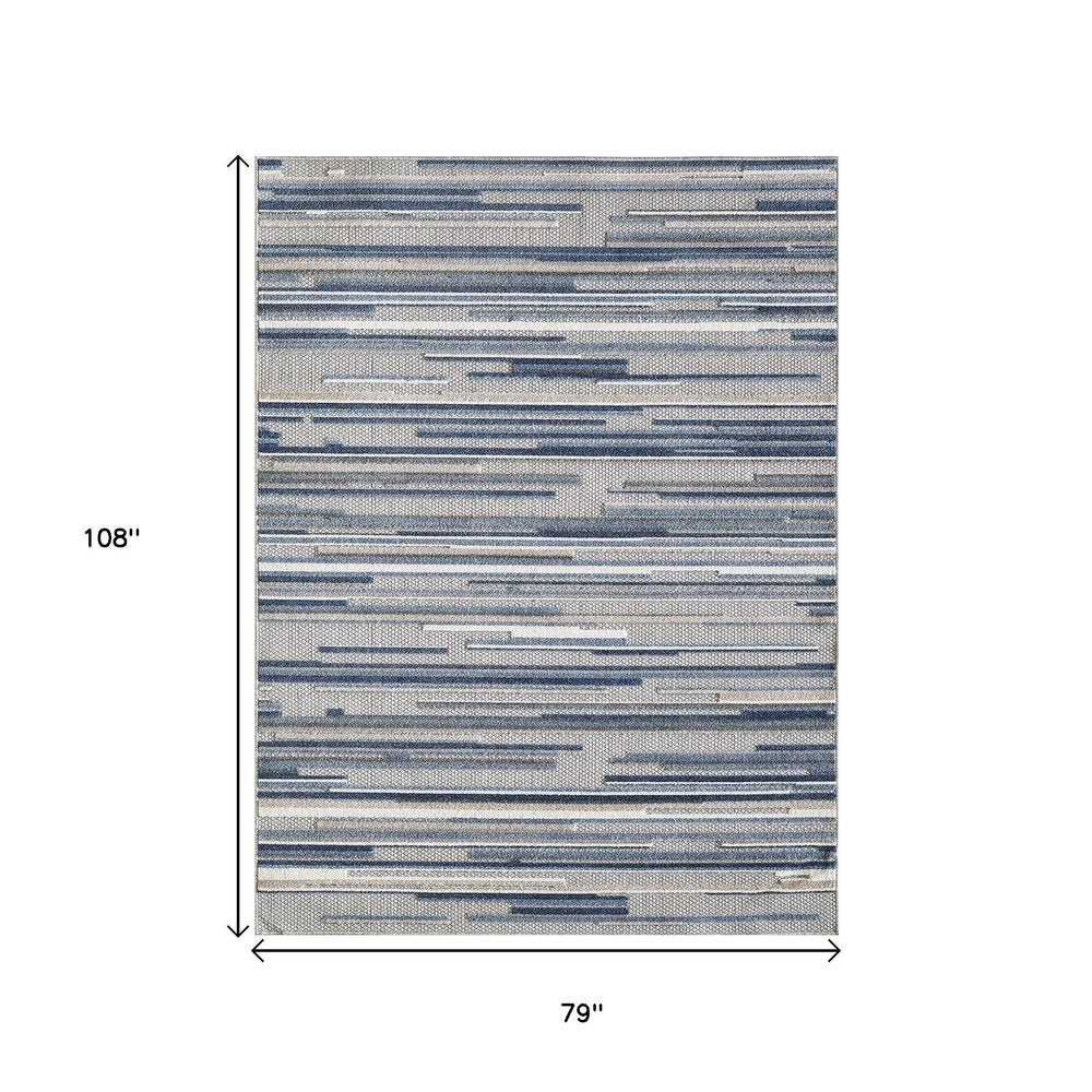 7' X 9' Blue And Gray Abstract Stripe Indoor Outdoor Area Rug HomeRoots
