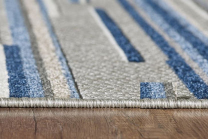 7' X 9' Blue And Gray Abstract Stripe Indoor Outdoor Area Rug HomeRoots