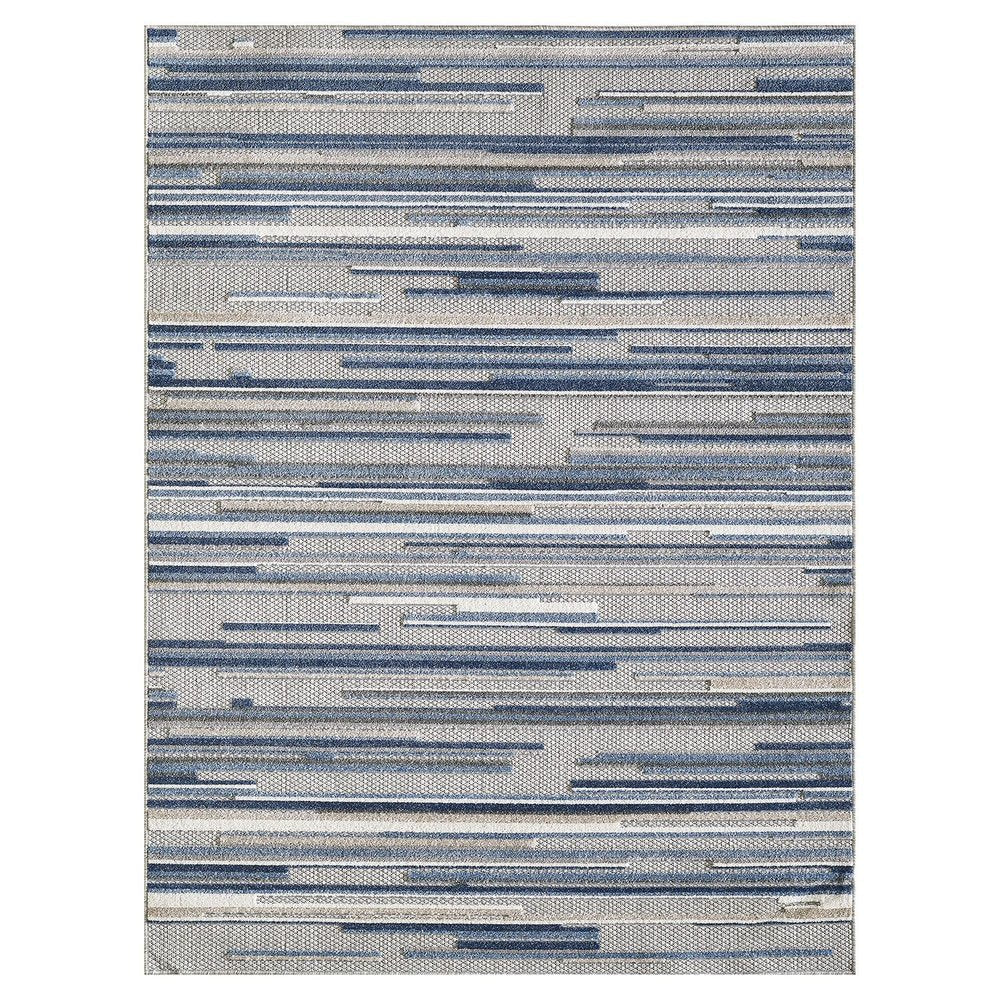 7' X 9' Blue And Gray Abstract Stripe Indoor Outdoor Area Rug — view 1