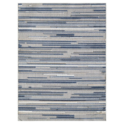 7' X 9' Blue And Gray Abstract Stripe Indoor Outdoor Area Rug HomeRoots