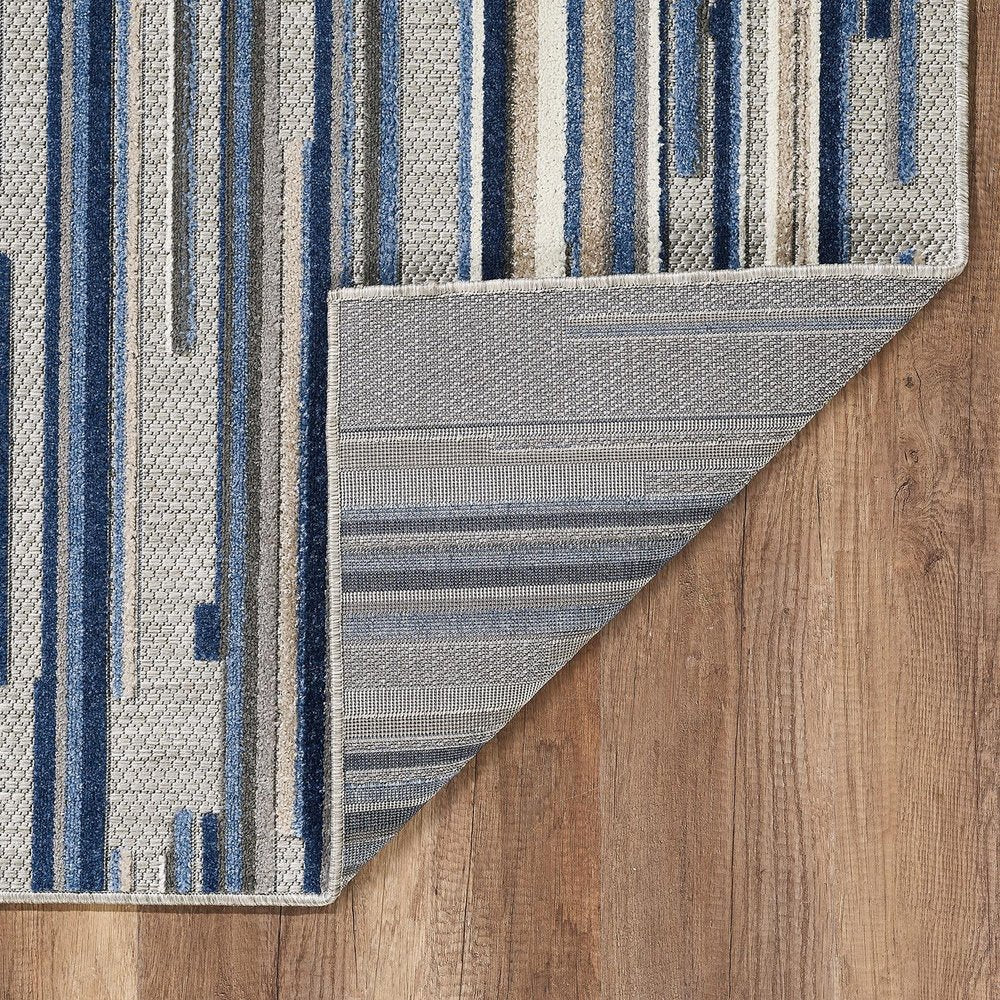 7' X 9' Blue And Gray Abstract Stripe Indoor Outdoor Area Rug — view 2