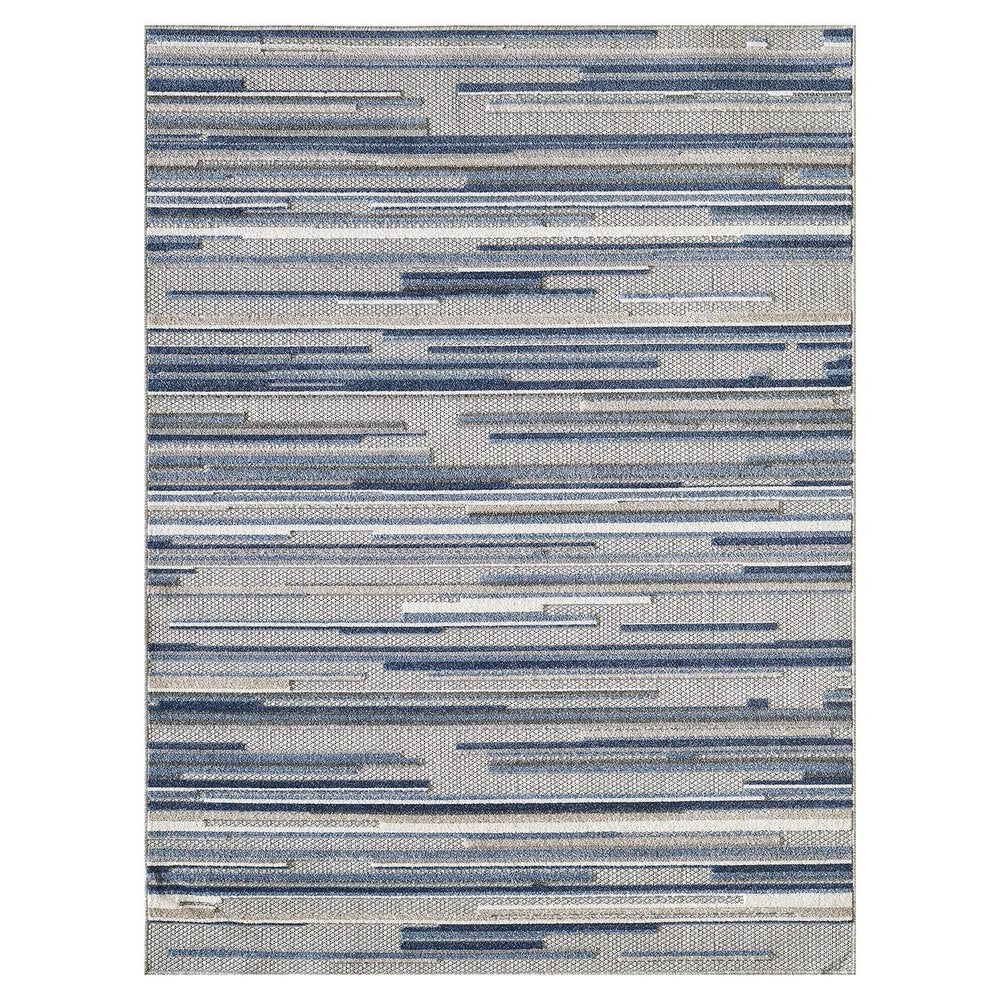 7' X 9' Blue And Gray Abstract Stripe Indoor Outdoor Area Rug — view 7