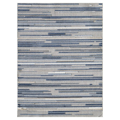 7' X 9' Blue And Gray Abstract Stripe Indoor Outdoor Area Rug HomeRoots