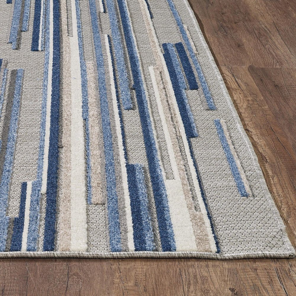7' X 9' Blue And Gray Abstract Stripe Indoor Outdoor Area Rug — view 3