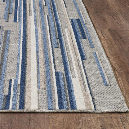 7' X 9' Blue And Gray Abstract Stripe Indoor Outdoor Area Rug HomeRoots