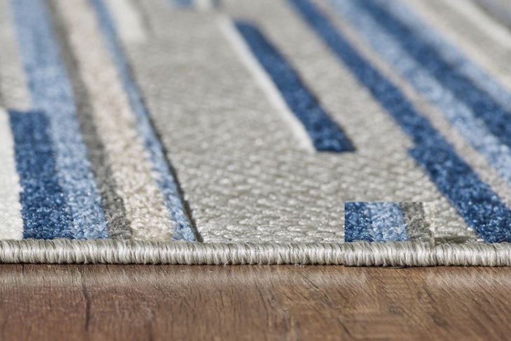 7' X 9' Blue And Gray Abstract Stripe Indoor Outdoor Area Rug — view 12