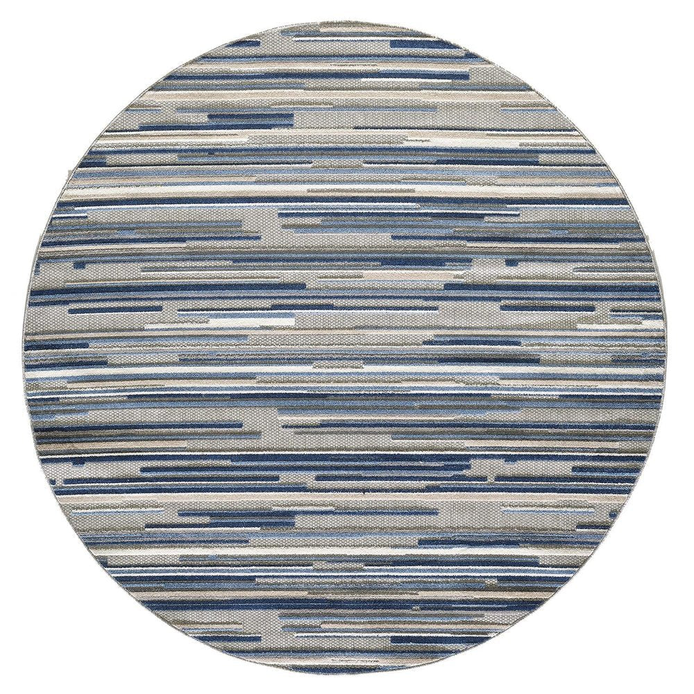7' X 9' Blue And Gray Abstract Stripe Indoor Outdoor Area Rug HomeRoots