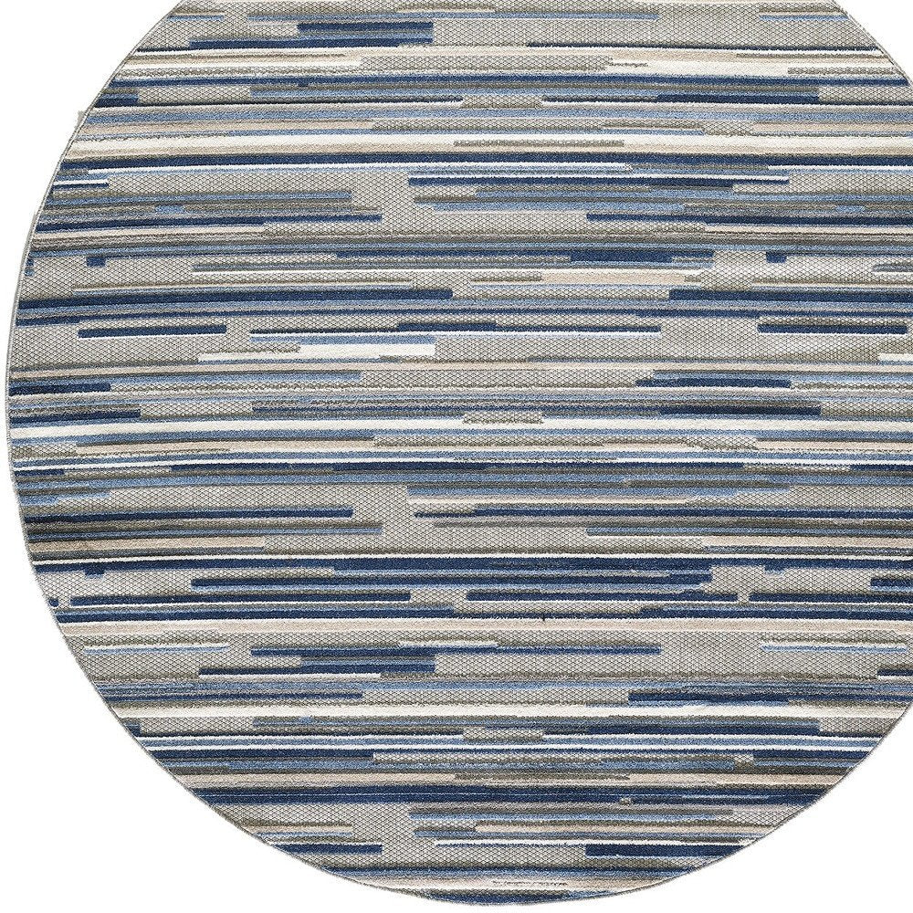 7' X 9' Blue And Gray Abstract Stripe Indoor Outdoor Area Rug HomeRoots