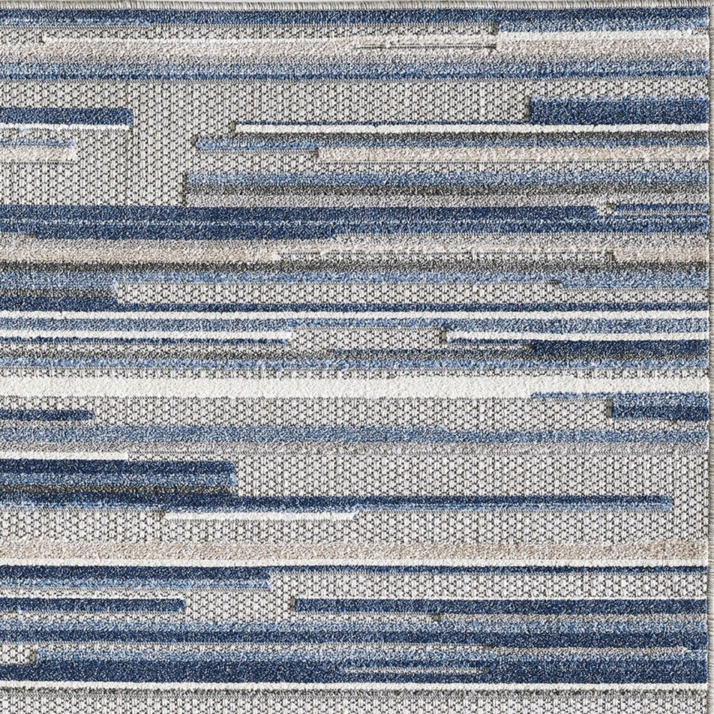 7' X 9' Blue And Gray Abstract Stripe Indoor Outdoor Area Rug HomeRoots